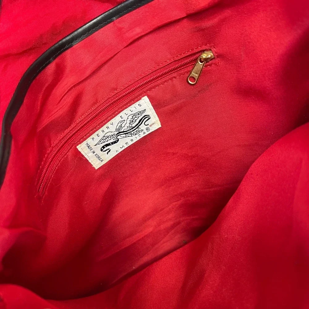 VINTAGE Perry Ellis America Messenger Bag Red Nylon Crossbody Eagle Logo
